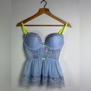 Victoria’s Secret Women Sheer Babydoll Lingerie Blue Lace Coquette Fairycore 34D